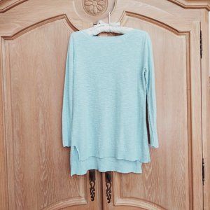 Eileen Fisher Aqua Blue Boatneck Linen/Cotton Top.